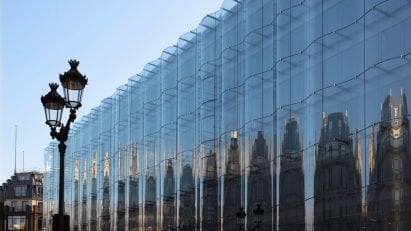 An undulating glass facade
