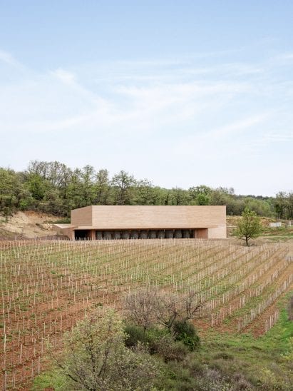 Ochre-coloured concrete winery