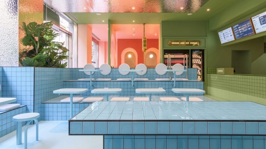 Masquespacio designs colour-blocked burger joint in Turin
