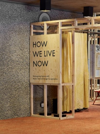 Entry to How We Live Now exhibition about the Matrix feminist cooperative
