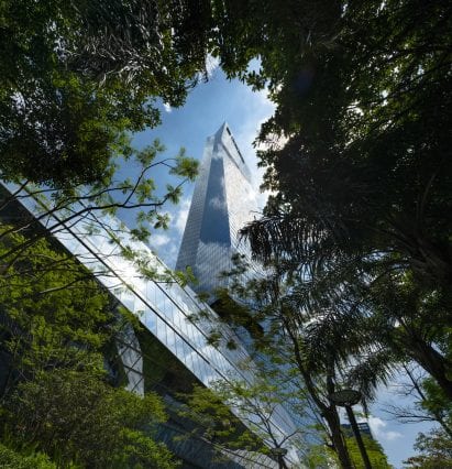 Angled glass facade
