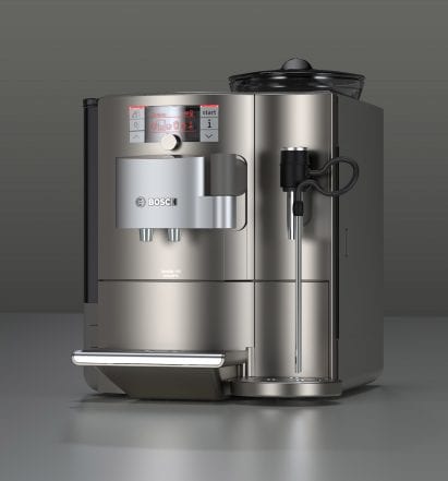 A visualisation of a silver coffee machine