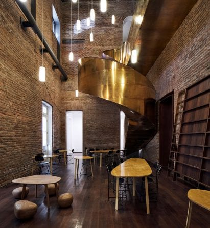 Bronze helical staircase in Interiors of Palacio Pereira by Cecilia Puga, Paula Velasco and Alberto Moletto