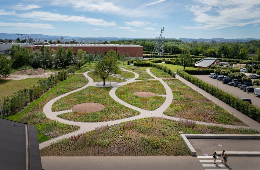 paths wind through planted areas