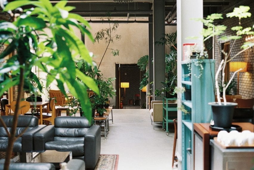 The space has mismatched furniture