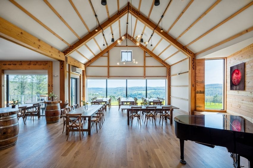 Cathedral roof over the tasting room of a Catskills orchard