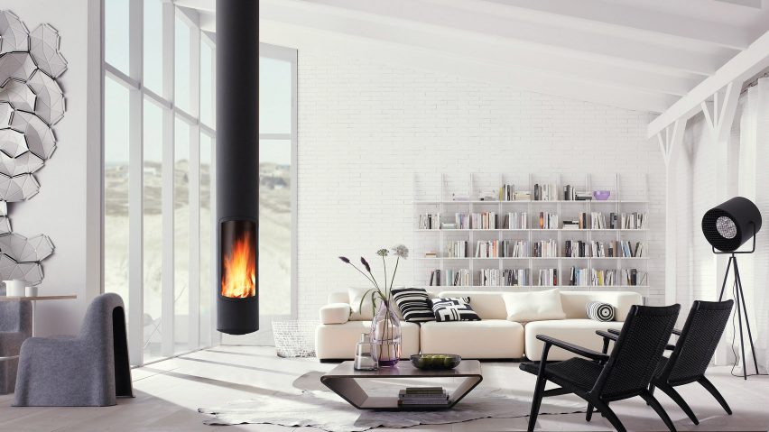 A living room with a suspended Slimfocus fireplace