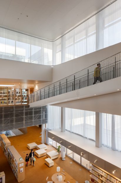 Pale wood furniture was used throughout The Sukagawa Community Center