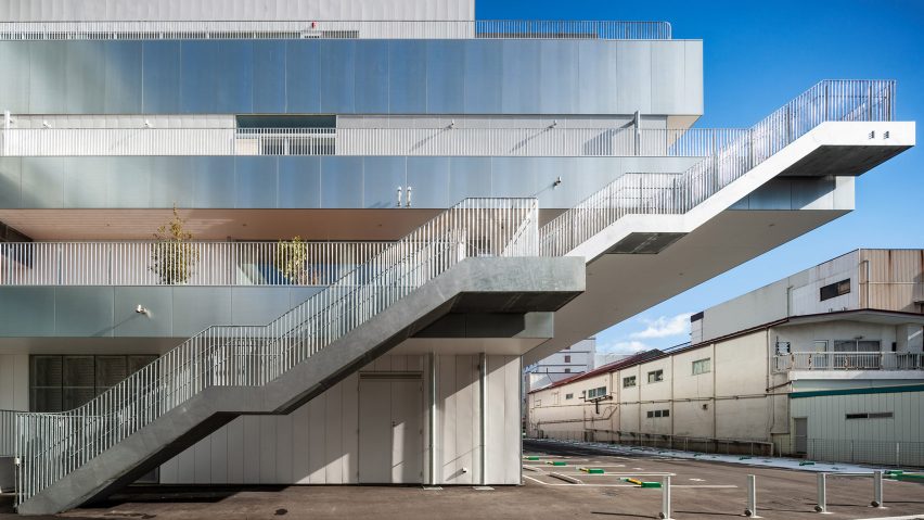 Steel sheets wrap around the floor plates at The Sukagawa Community Center