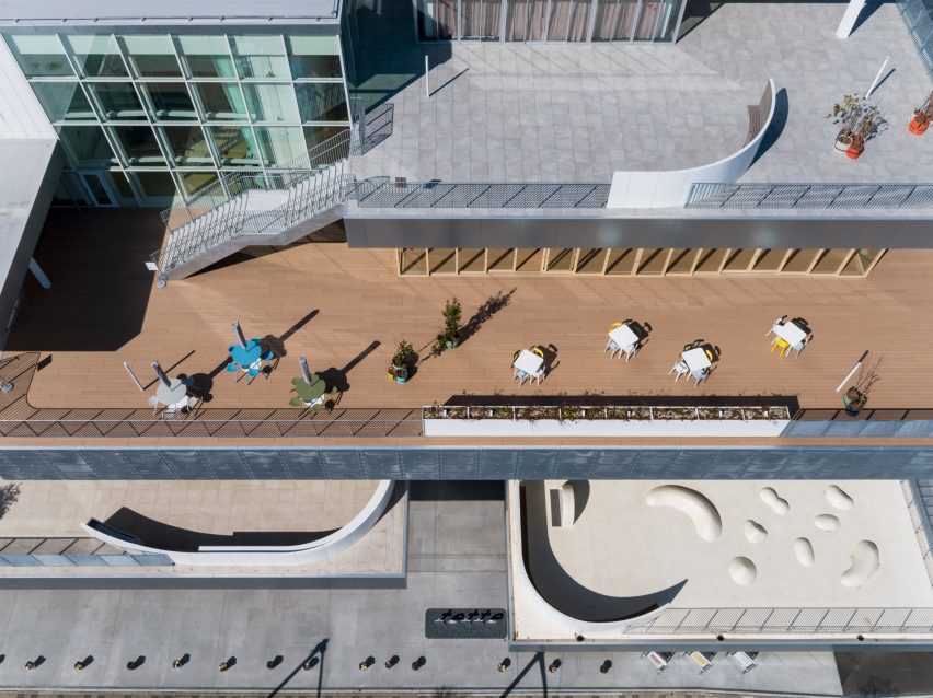Terraces are lined with play areas and seating