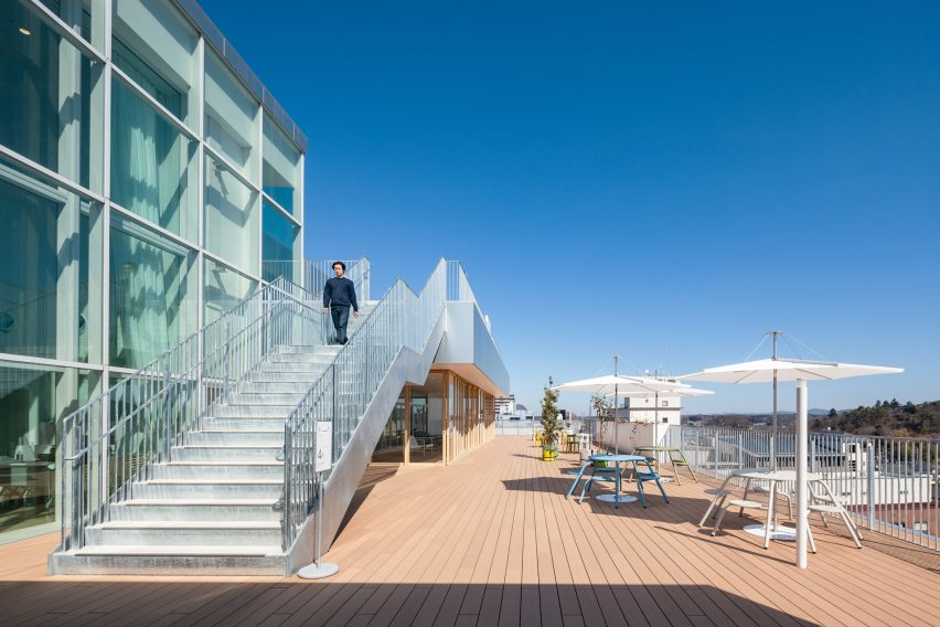 Staircases connect the exterior terraces