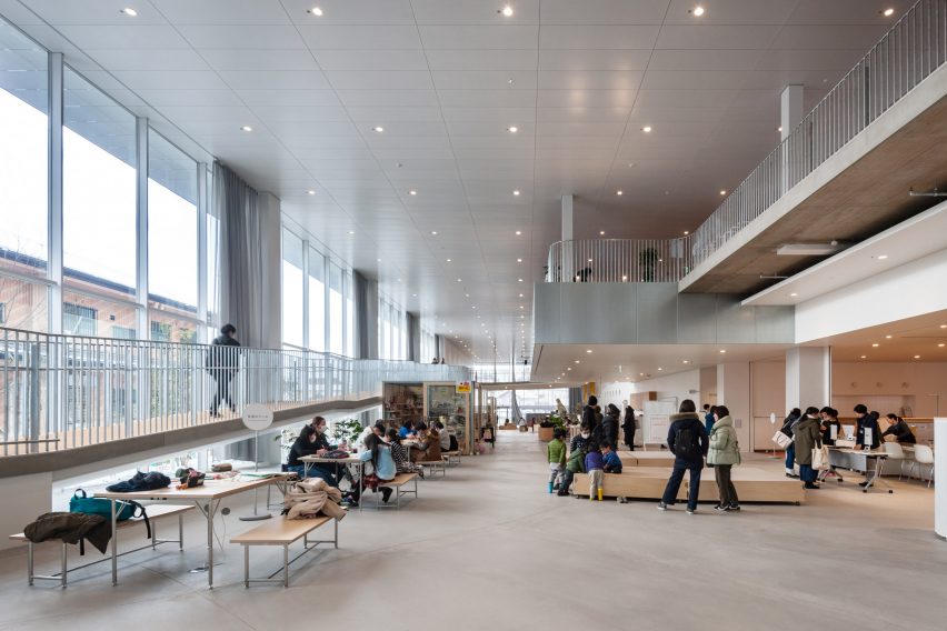 The lobby has a slight sloping floor