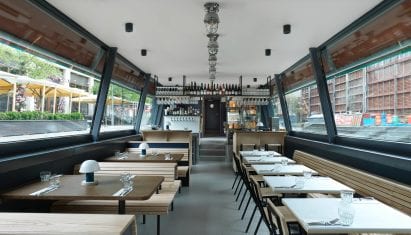 The Cheese Bar restaurant is on a barge