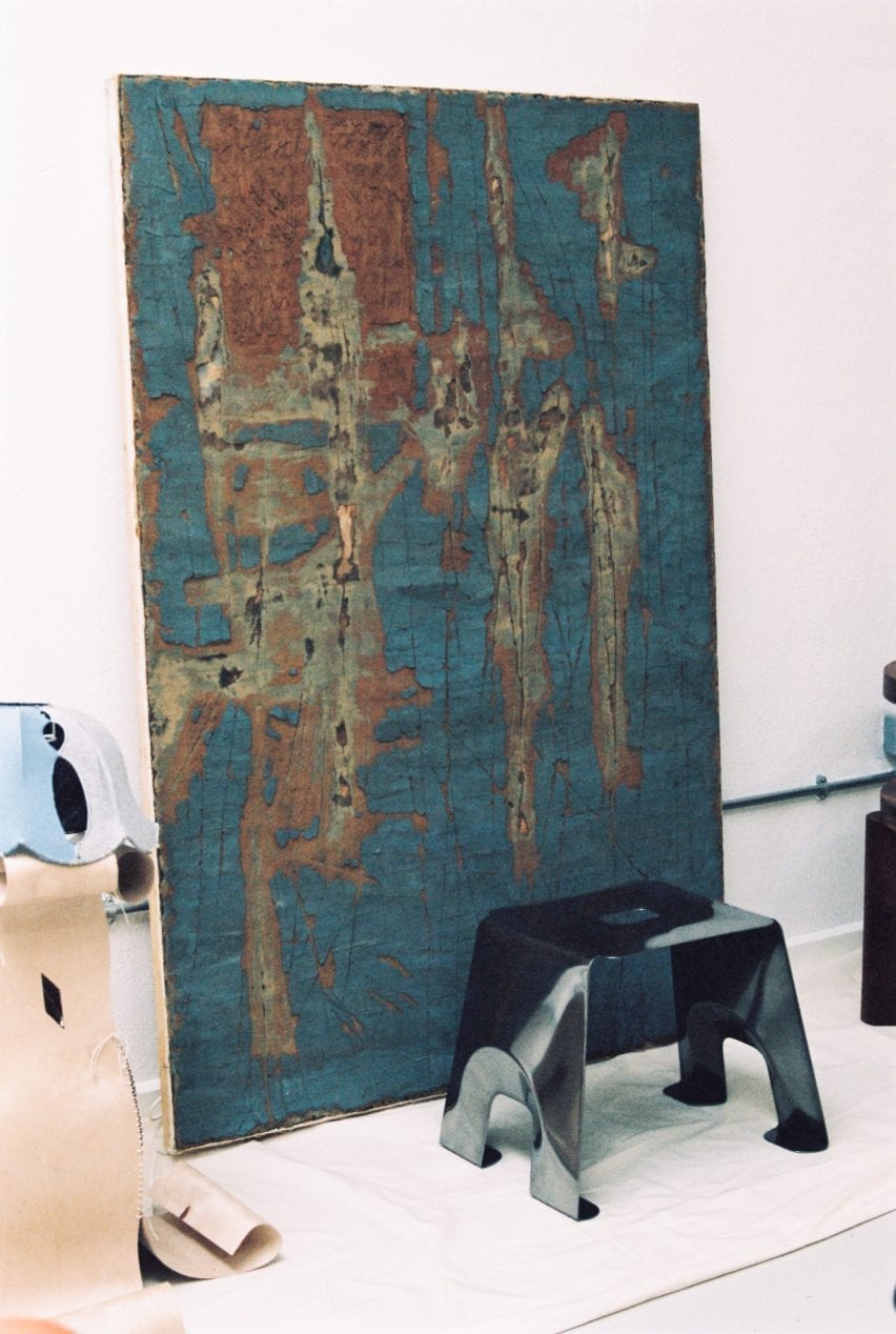 A stool by Jaclyn Pappalardo and painting by Meryl Yana