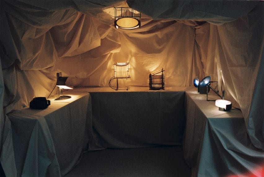 Dimly lit room with lamps