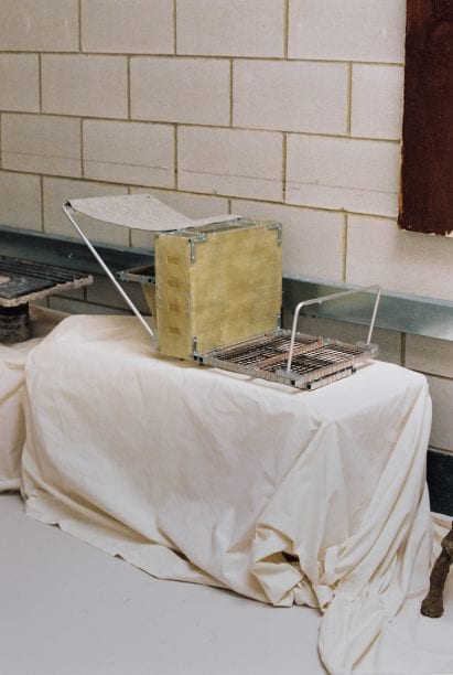 A contracting and unfolding sculpture was on display