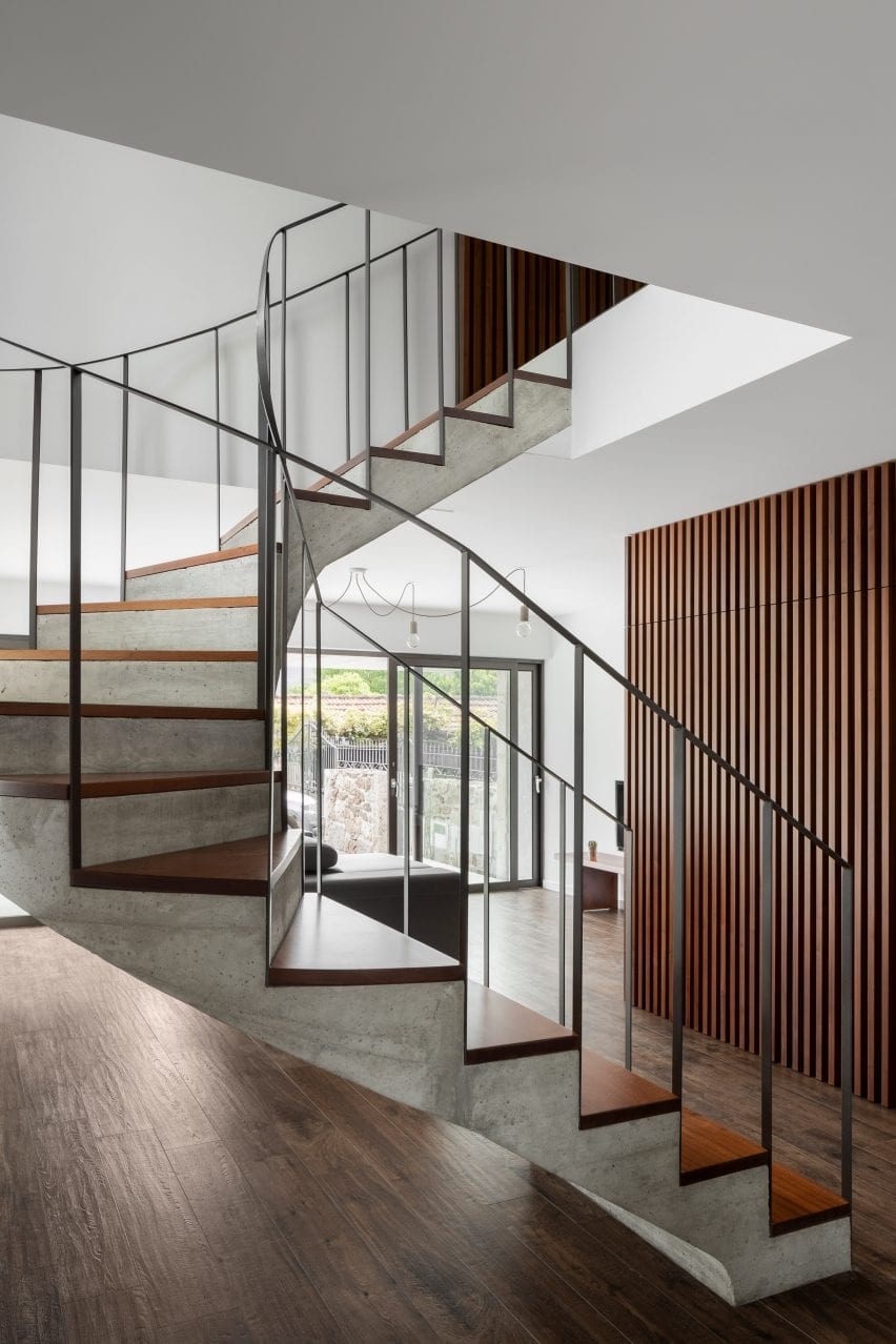 There is a concrete staircase