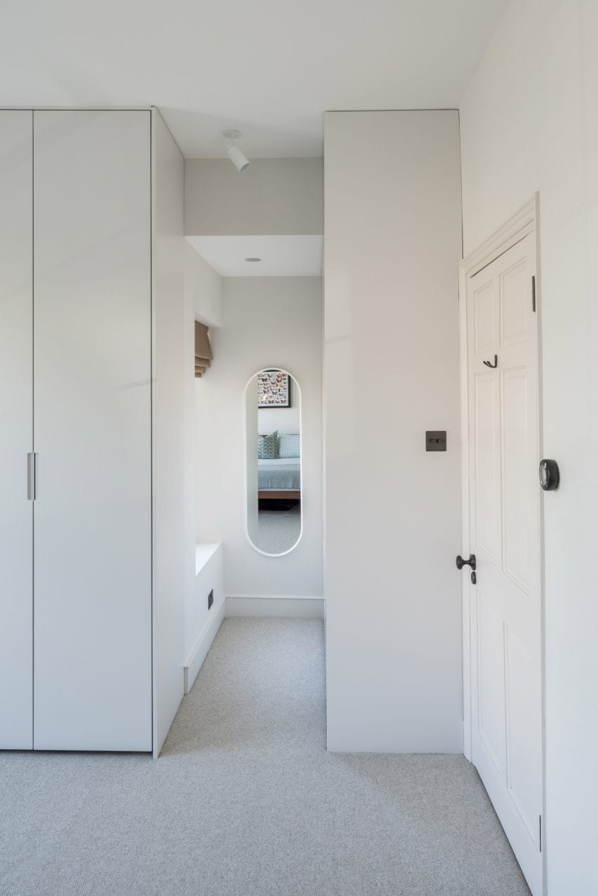 The home has white bedrooms