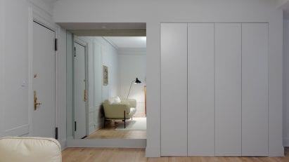 Brooklyn apartment foyer with built-in closets
