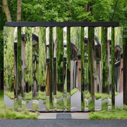 A mirrored shed
