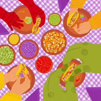 An illustration of people eating Tacos