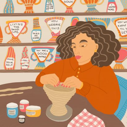 An illustration of someone making ceramics