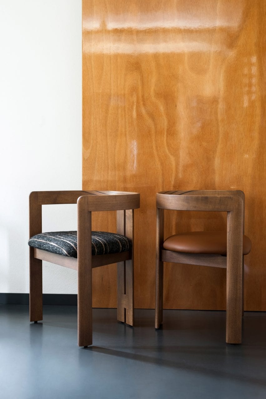 Two Pigreco chairs by Tobia Scarpa with upholstered seats