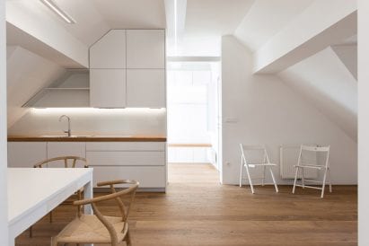 A white-walled loft apartment