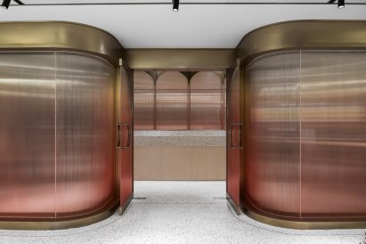 Corrugated ombre glass walls in Jiaming Dining Hall
