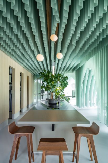 The kitchen at siersema office has an open plan design