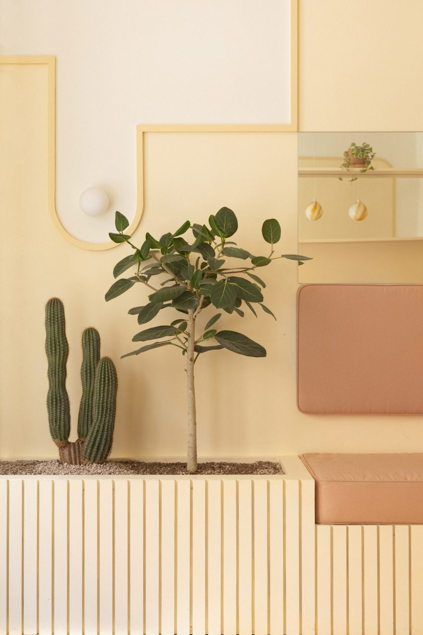 Corner with plant in pastel cafe