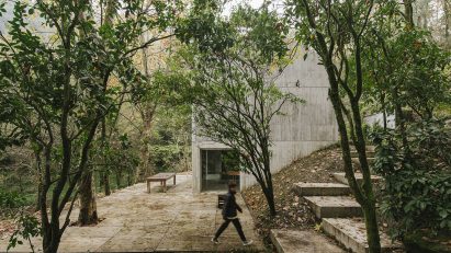 The home has a collection of paved courtyards