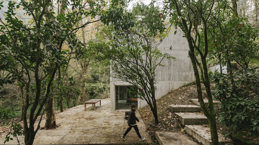 The home has a collection of paved courtyards
