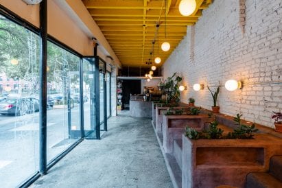 The cafe has stooped seating