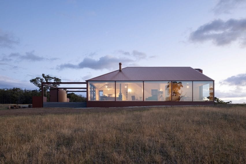 the interior looks across the rural landscape