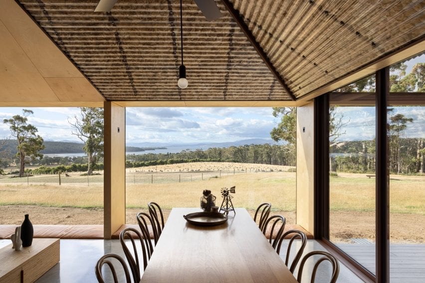 a dining table looks to the fields