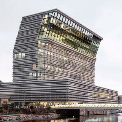 The building has a sloping form