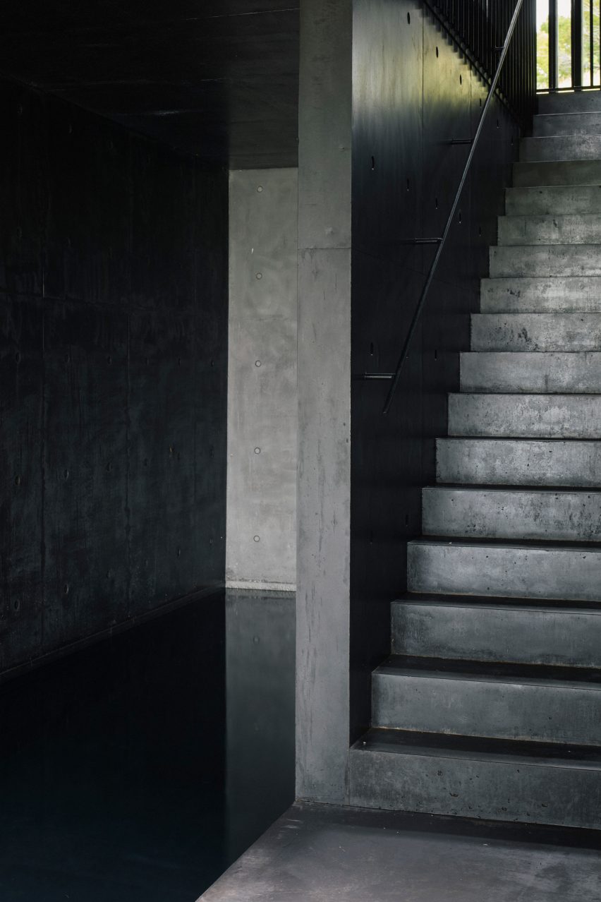 A black concrete staircase