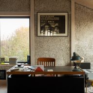 An office with exposed hempcrete walls