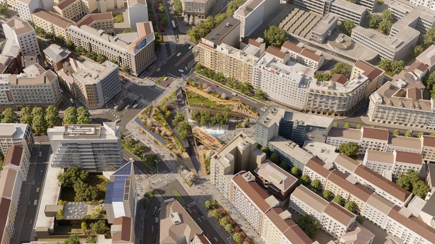 Aerial render of a winning entry to Reinventing Cities