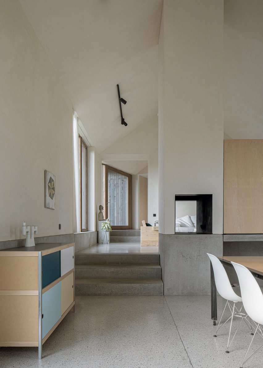Steps lead between different rooms