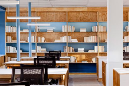 Studio Dlux added sky blue to the third floor's walls