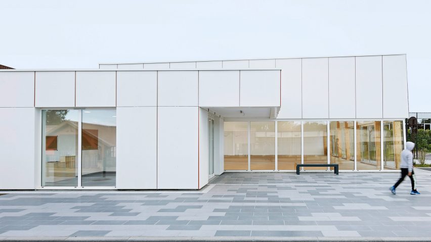 Pierre Chevet sports hall has a white exterior