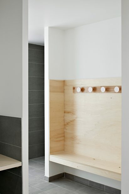 Pierre Chevet sports hall has wood lined changing areas