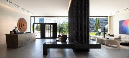 Lobby and reception in London skyscraper