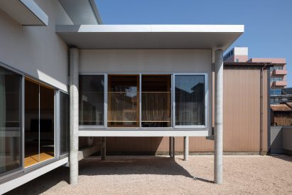A Japanese house lifted on stilts