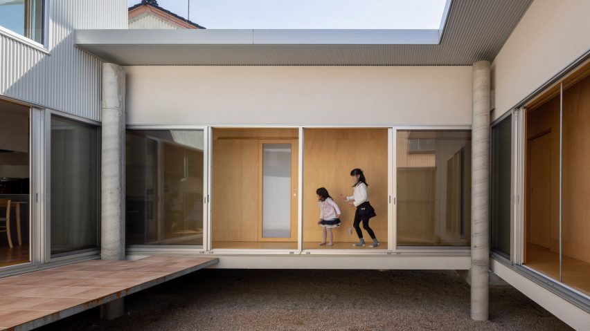 A Japanese house lifted on stilts