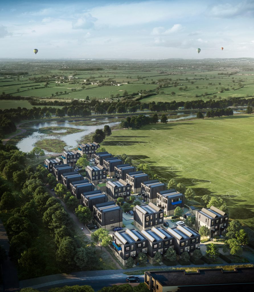 Aerial masterplan visualisation, Inholm by House by Urban Splash