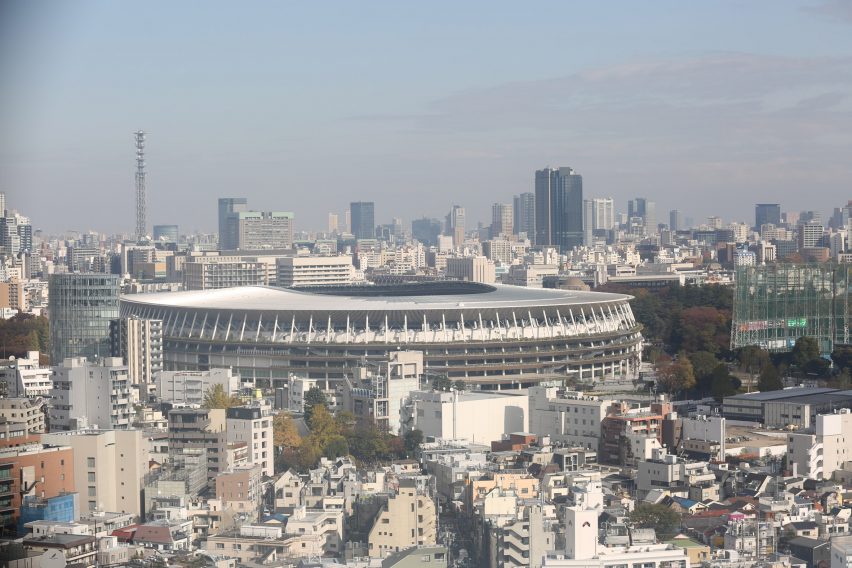 An aerial view of Japan National Stadium
