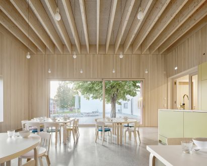 Timber dining room inside the kindergarten